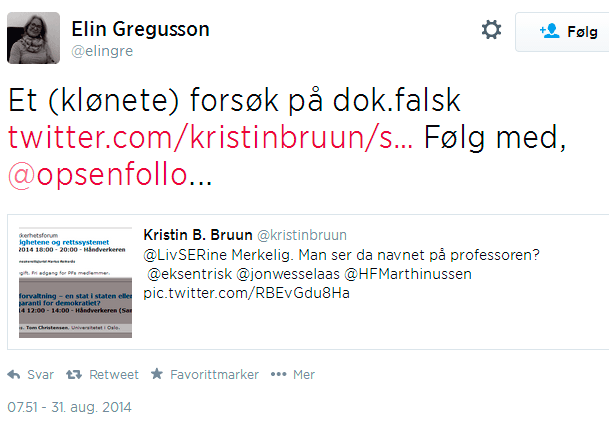 30.8.2014 - Gregusson anmelder Bruun for dokumentfalsk via Twitter