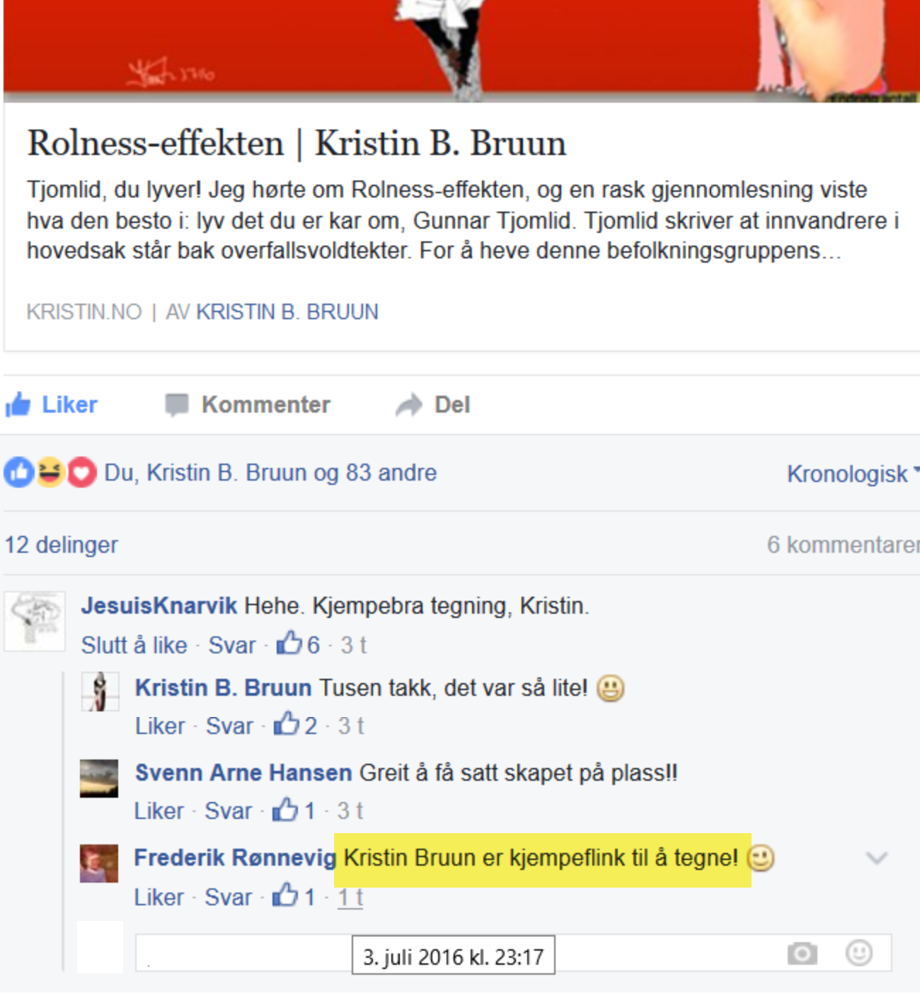 Frederik Rønnevig: Bruun er kjempeflink til å tegne