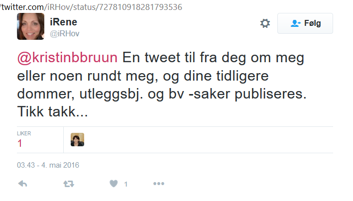 Irene Hov oppsøker Kristin Bruun med trusler om å offentliggjøre private forhold. Hun vil styre hvem Bruun snakker om.