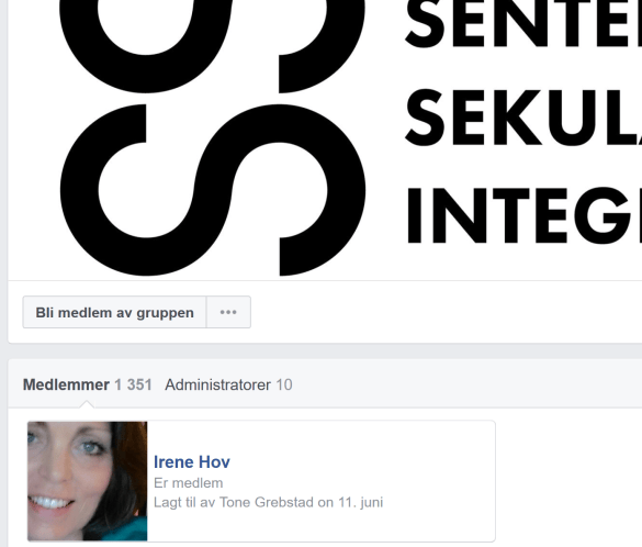 Irene Hov melder seg inn i SSI, Senter for sekulær integrering